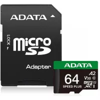 Карта памяти microSD 64Gb ADATA Speed Plus Class 10 V30 A2 UHS-1 U3 + SD адаптер (UD64GUI3V30A2SP-RA1)