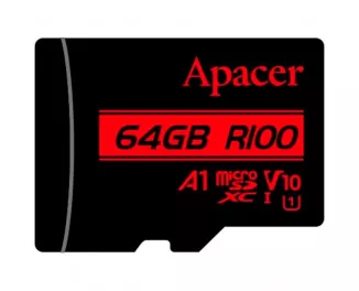 Карта памяти microSD 64Gb Apacer class 10 V10 A1 UHS-1 (AP64GMCSX10UB-RA)
