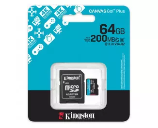 Карта памяти microSD 64Gb Kingston Canvas Go! Plus C10 UHS-I U3 A2 V30 + SD-адаптер (SDCG4/64GB)