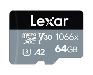 Карта пам'яті microSD 64Gb Lexar Professional 1066x Silver class 10 UHS-I + SD адаптер (LMS1066064G-BNANG)