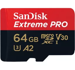Карта памяти microSD 64Gb SanDisk Extreme Pro V30 class 10 UHS-I U3 + SD адаптер (SDSQXCU-064G-GN6MA)