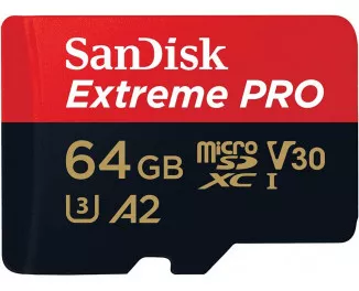 Карта памяти microSD 64Gb SanDisk Extreme Pro V30 class 10 UHS-I U3 + SD адаптер (SDSQXCU-064G-GN6MA)