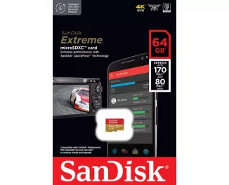 Карта памяти microSD 64Gb SanDisk Extreme UHS-I U3 V30 A2 (SDSQXAH-064G-GN6MN)