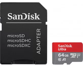 Карта памяти microSD 64Gb SanDisk Ultra class 10 A1 UHS-1 + SD адаптер (SDSQUAB-064G-GN6MA)