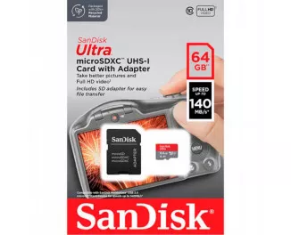 Карта памяти microSD 64Gb SanDisk Ultra (UHS-1) class 10 A1 + SD адаптер (SDSQUAB-064G-GN6IA)