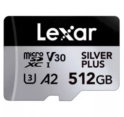 Карта памяти mocroSD 512Gb Lexar Professional Silver Plus UHS-I U3 V30 A2 Class 10 (LMSSIPL512G-BNANG)