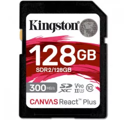 Карта памяти SD 128Gb Kingston Canvas React Plus class 10 UHS-II U3 (SDR2/128GB)
