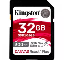 Карта памяти SD 32Gb Kingston Canvas React Plus class 10 UHS-II U3 (SDR2/32GB)