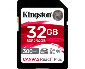 Карта памяти SD 32Gb Kingston Canvas React Plus class 10 UHS-II U3 (SDR2/32GB)
