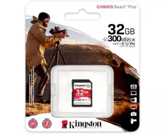 Карта памяти SD 32Gb Kingston Canvas React Plus class 10 UHS-II U3 (SDR2/32GB)
