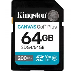 Карта памяти SD 64Gb Kingston Canvas Go! Plus class 10 A2 V30 UHS-1 U3 (SDG4/64GB)