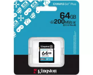 Карта памяти SD 64Gb Kingston Canvas Go! Plus class 10 A2 V30 UHS-1 U3 (SDG4/64GB)