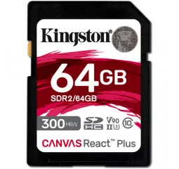 Карта памяти SD 64Gb Kingston Canvas React Plus class 10 UHS-II U3 (SDR2/64GB)