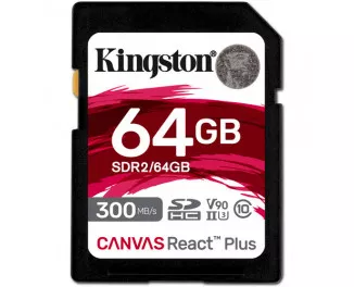 Карта памяти SD 64Gb Kingston Canvas React Plus class 10 UHS-II U3 (SDR2/64GB)