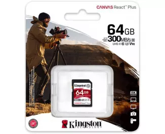 Карта памяти SD 64Gb Kingston Canvas React Plus class 10 UHS-II U3 (SDR2/64GB)