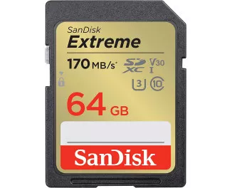 Карта памяти SD 64Gb SanDisk Extreme class 10 UHS-I U3 V30 (SDSDXV2-064G-GNCIN)