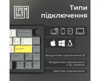 Клавіатура бездротова Epomaker EK68 65 Flamingo Switch Hot-Swap RGB Wireless/Bluetooth/USB UA Black (EK68-B-F)
