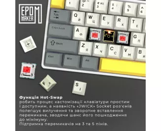 Клавіатура бездротова Epomaker EP64 60 Mulan Switch Hot-Swap RGB Wireless/Bluetooth/USB UA White (EP64-W-M)