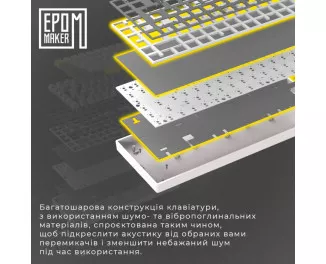 Клавіатура бездротова Epomaker EP64 60 Mulan Switch Hot-Swap RGB Wireless/Bluetooth/USB UA White (EP64-W-M)