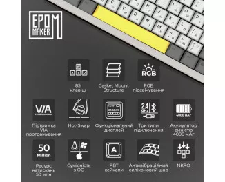Клавиатура беспроводная Epomaker Shadow-S TKL Mulan Switch Hot-Swap LCD Screen RGB Wireless/Bluetooth/USB UA White (SHS-W-M)