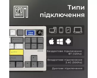 Клавиатура беспроводная Epomaker Shadow-S TKL Mulan Switch Hot-Swap LCD Screen RGB Wireless/Bluetooth/USB UA White (SHS-W-M)