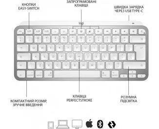 Клавиатура беспроводная Logitech MX Keys Mini For Mac Wireless Illuminated Pale Grey (920-010526)