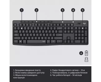 Клавиатура и мышь беспроводная Logitech MK295 Silent Combo Black USB (920-009800)