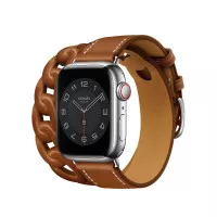 Кожаный ремешок для Apple Watch 38/40/41mm Hermes Fauve Barénia Gourmette Double Tour (MKFV3)