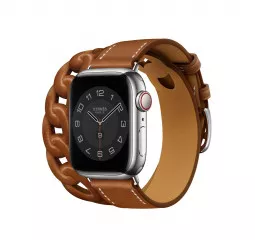 Кожаный ремешок для Apple Watch 38/40/41mm Hermes Fauve Barénia Gourmette Double Tour (MKFV3)