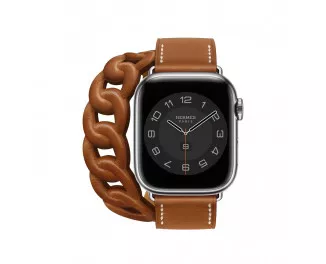 Кожаный ремешок для Apple Watch 38/40/41mm Hermes Fauve Barénia Gourmette Double Tour (MKFV3)