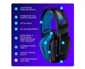 Наушники беспроводные Logitech G535 Lightspeed Wireless Black (939-002219)