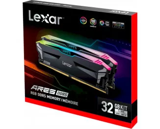 Оперативна пам'ять DDR5 32 Gb (6400 MHz) (Kit 16 Gb x 2) Lexar Ares RGB Black (LD5EU016G-R6400GDLA)