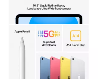 Планшет Apple iPad 10.9 2022 Wi-Fi + Cellular 256Gb Blue (MQ6U3)