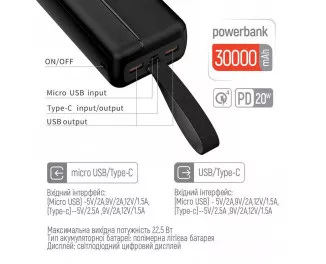 Портативный аккумулятор ColorWay High-power 2 30000mAh Black (CW-PB300LPC2BK-PD)