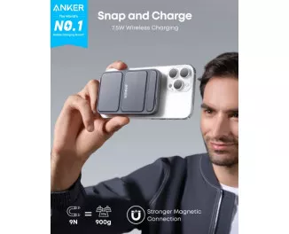 Портативний акумулятор з бездротовою зарядкою Anker 622 Magnetic Battery 5000mAh [MagGo with Stand] - Interstellar Gray (A1611011)