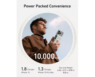 Портативний акумулятор з бездротовою зарядкою Anker MagGo Power Bank 10000mAh White (A1654021)