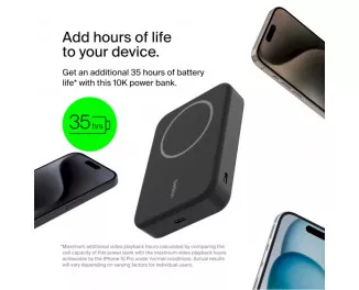 Портативный аккумулятор с беспроводной зарядкой Belkin BoostCharge Pro Magnetic Qi2 10000mAh 15W (BPD008BTBK) Black