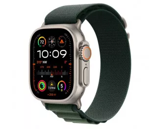 Ремешок для Apple Watch Ultra 49mm Apple Alpine Loop Dark Green - Natural Titanium Finish - Medium (MXMV3)
