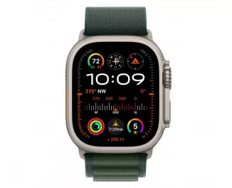 Ремешок для Apple Watch Ultra 49mm Apple Alpine Loop Dark Green - Natural Titanium Finish - Medium (MXMV3)