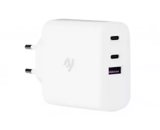 Сетевое зарядное устройство 2E 65W 2хUSB-C/USB-A GAN PD/QC White (2E-WC3USB65W-W)