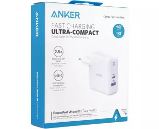 Сетевое зарядное устройство Anker PowerPort + Atom III 45W USB-C+15W USB-A (A2322G21) White