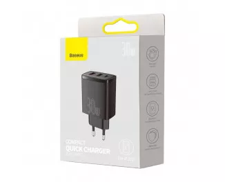 Сетевое зарядное устройство Baseus Compact Quick Charger 2U+С 30W (CCXJ-E01) Black