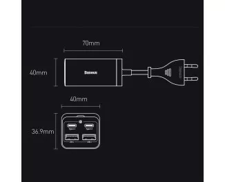Сетевое зарядное устройство Baseus GaN3 Pro 2U+2C 65W EU (CCGP040101) Black