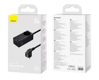 Мережевий зарядний пристрій Baseus GaN3 Pro Desktop Powerstrip AC+2U+2C 65W EU (PSZM000901) Black