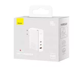 Сетевое зарядное устройство Baseus GaN5 Pro 2C+U 140W EU (CCGP100202) White