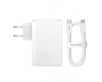 Сетевое зарядное устройство Baseus GaN5 Pro 2C+U 140W EU (CCGP100202) White