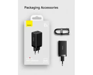 Сетевое зарядное устройство Baseus GaN5 Pro 2C+U 65W EU (CCGP120201) Black