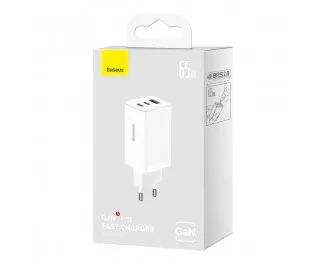 Сетевое зарядное устройство Baseus GaN5 Pro 2C+U 65W EU (CCGP120202) White