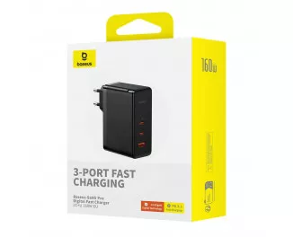 Сетевое зарядное устройство Baseus GaN5 Pro Digital Fast Charger 2C+U 160W EU (P10110825113-00) Cluster Black