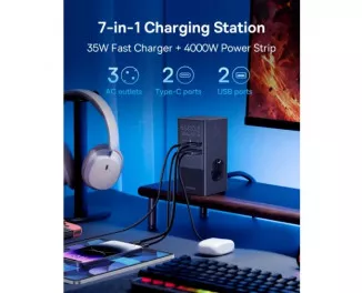 Сетевое зарядное устройство Baseus PowerCombo Tower Digital PowerStrip 3AC+2U+2C 35W with 1.5m Power Cord EU Cluster Black (E00023606113-00)